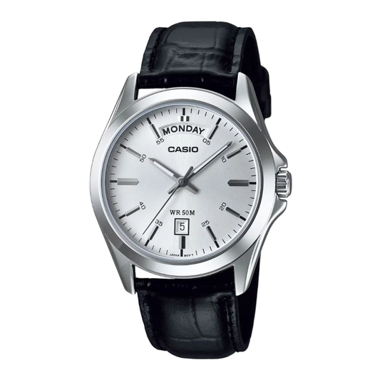 Reloj Casio MTP-1370L-7A En Cuero Negro Para Hombre