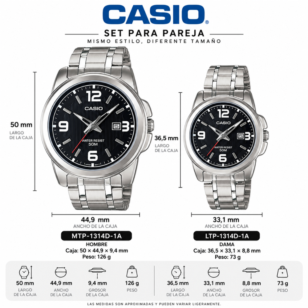 Reloj Casio Pareja 1314D-1A Casual en Acero