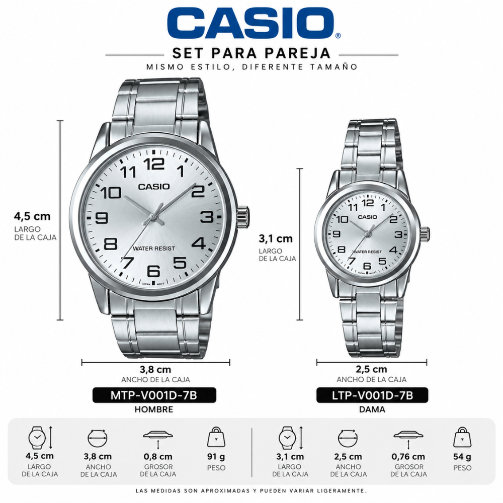 Reloj Casio Pareja V001D-7B Casual en Acero