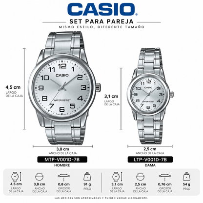 Reloj Casio Pareja V001D-7B Casual en Acero