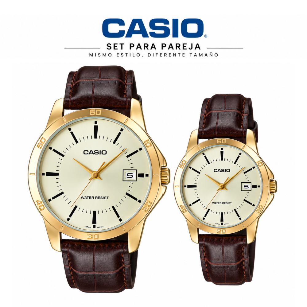 Reloj Casio Pareja V004GL-9A Casual en Cuero Café