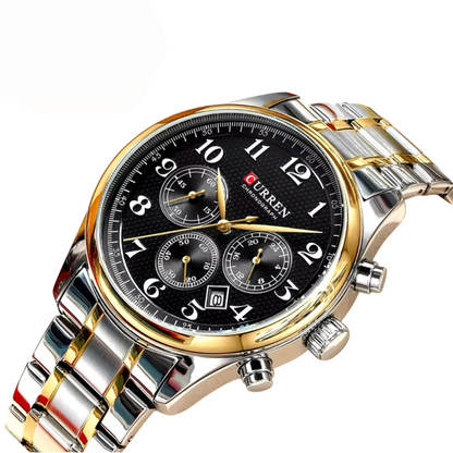 Reloj Curren 8466 Cronógrafo En Acero Para Hombre Plateado - Dorado