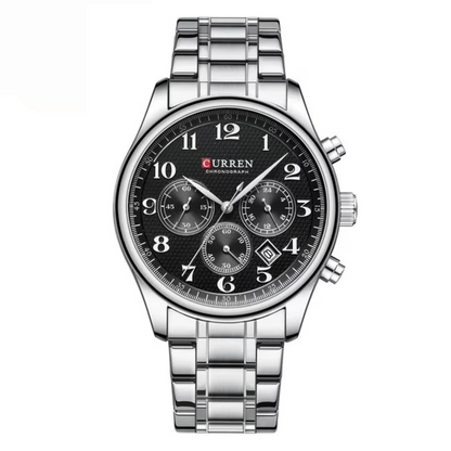 Reloj Curren 8466 Cronógrafo En Acero Para Hombre Plateado - Negro