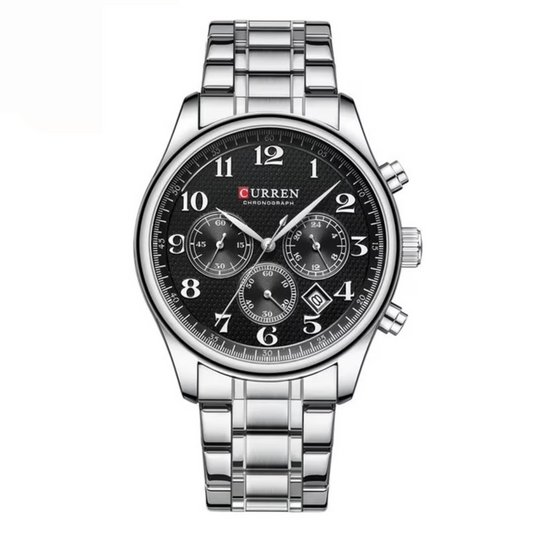 Reloj Curren 8466 Cronógrafo En Acero Para Hombre Plateado - Negro