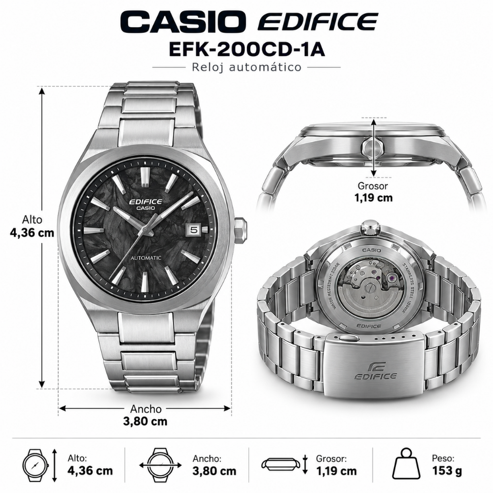 Reloj Casio Edifice Automático para Hombre en Acero EFK-200CD-1A