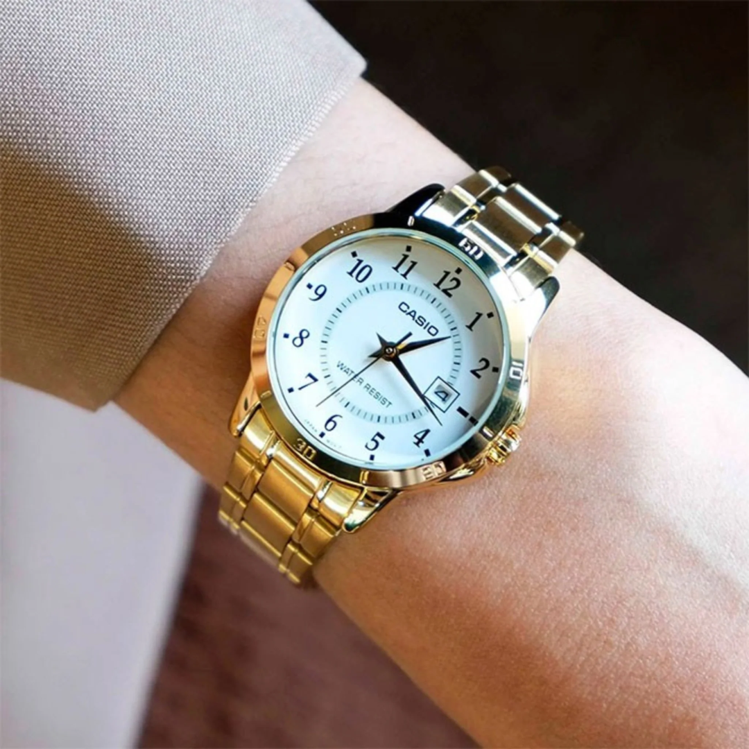 Reloj Casio ltp-v004g-7b Original Analógo Para Dama - Dorado