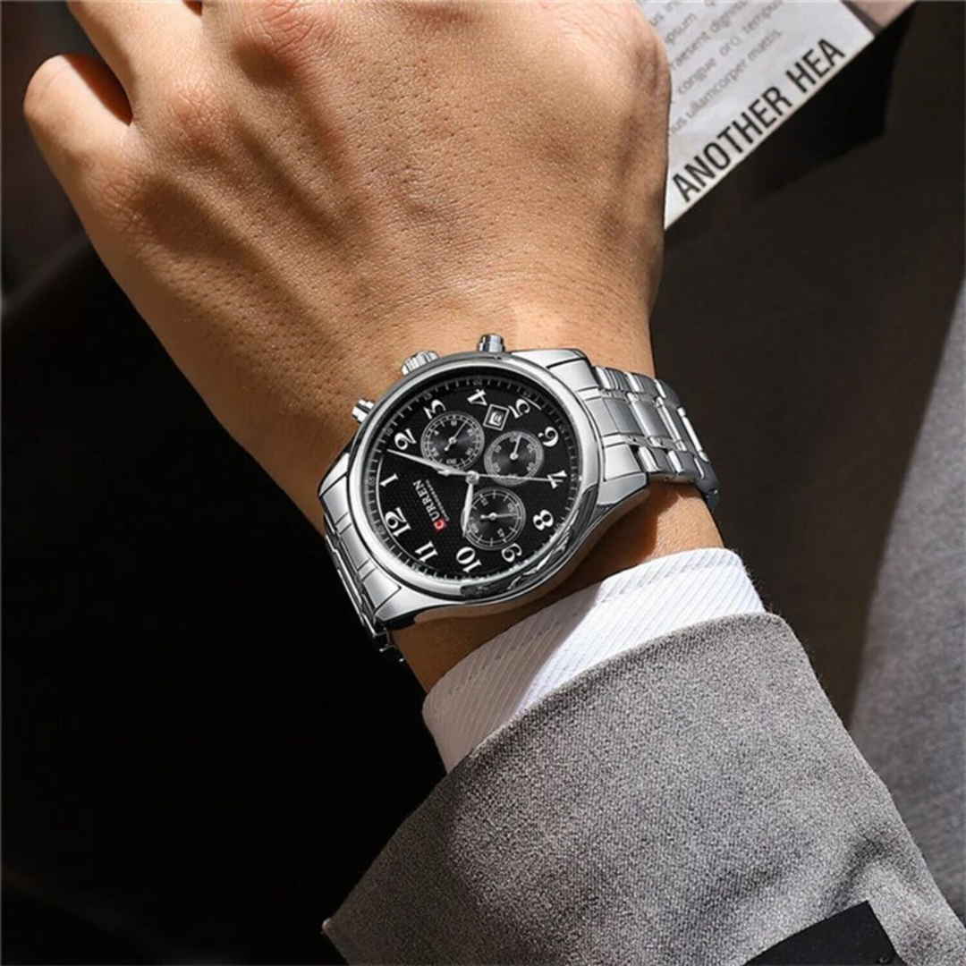Reloj Curren 8466 Cronógrafo En Acero Para Hombre Plateado - Negro