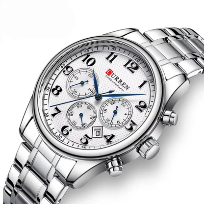 Reloj Curren 8466 Cronógrafo En Acero Para Hombre Plateado