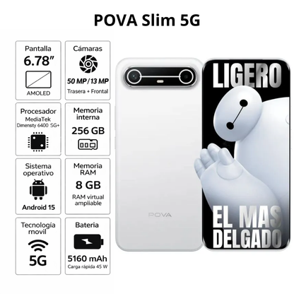 Celular Tecno Pova Slim 5G 256GB 8RAM Blanco